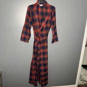 Vintage Kayser Women's Wool Plblemd Red Plaid Robe with Tie Ankle Length Western